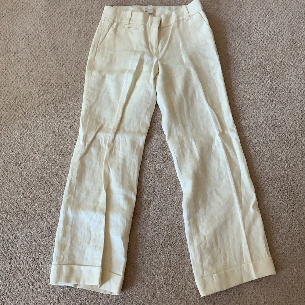 J Crew Ivory Linen Pants